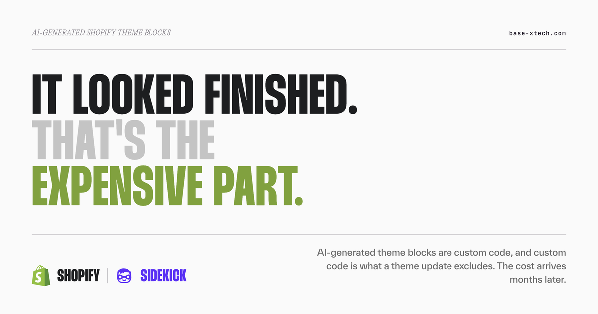 AI-generated Shopify theme blocks — why they become a maintenance cost after a theme update