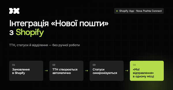 Застосунок Nova Poshta Connect для Shopify — автоматичне створення ТТН і віджет доставки в оформленні замовлення для українських магазинів